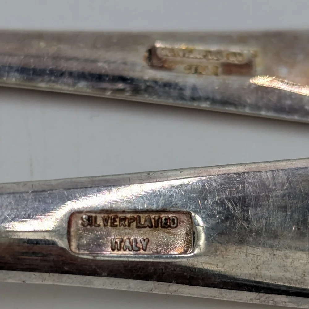 Vintage Made In Italy Silver Plated Spoon & Fork Salad Serving Set Collectible